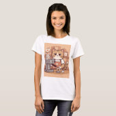 Cute Grappige Barista Kat met Coffee T-shirt (Voorkant volledig)
