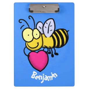 Cute grappige bij met hart cartoonillustratie klembord