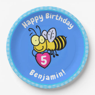 Cute grappige bijen met cartoon illustratie papieren bordje