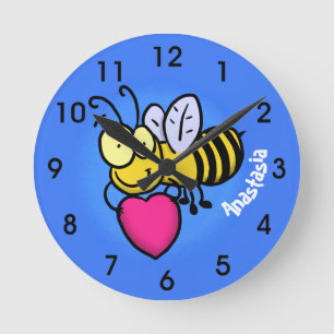 Cute grappige bijen met cartoon illustratie ronde klok