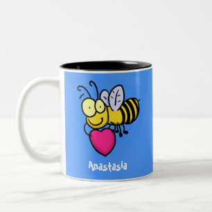 Cute grappige bijen met cartoon illustratie tweekleurige koffiemok