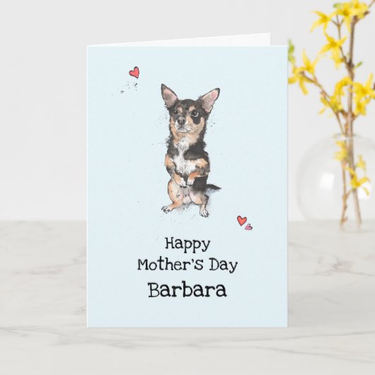 Cute grappige Black en Tan Chihuahua Moederdag Kaart (Gele Bloem)