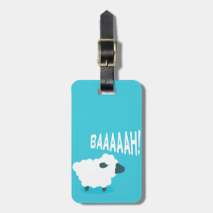 Cute grappige blauwe cartoon bleke schapen bagagelabel