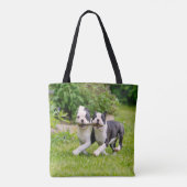 Cute grappige Boston Terrier dogs puppies spelen - Tote Bag (Achterkant)