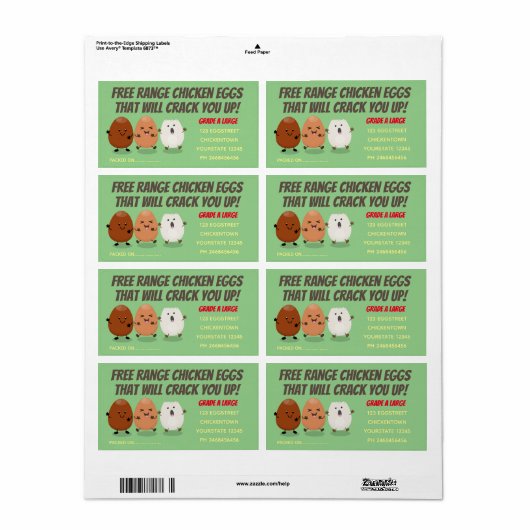 Cute grappige cartoon eikarton etiket (Full Sheet)