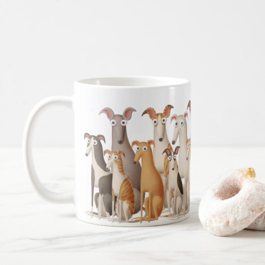 Cute grappige cartoon greyhound hondenliefhebber m koffiemok (Met donut)