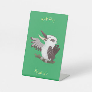 Cute grappige cartoon kookaburra reclamebord met voetstuk