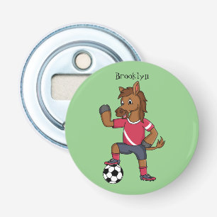 Cute grappige cartoon voor paardenvoetbal button flesopener