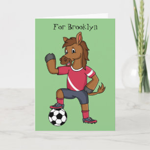 Cute grappige cartoon voor paardenvoetbal kaart