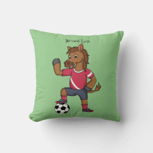 Cute grappige cartoon voor paardenvoetbal kussen