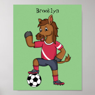 Cute grappige cartoon voor paardenvoetbal poster