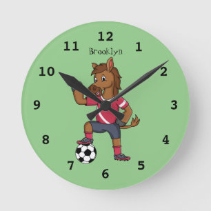 Cute grappige cartoon voor paardenvoetbal ronde klok