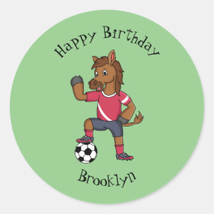 Cute grappige cartoon voor paardenvoetbal ronde sticker
