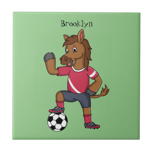 Cute grappige cartoon voor paardenvoetbal tegeltje (Voorkant)