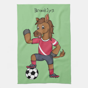 Cute grappige cartoon voor paardenvoetbal theedoek