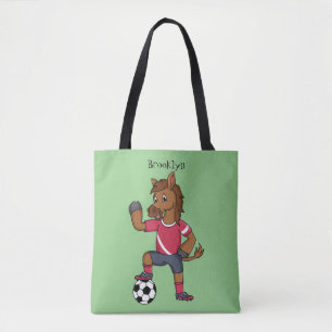 Cute grappige cartoon voor paardenvoetbal tote bag