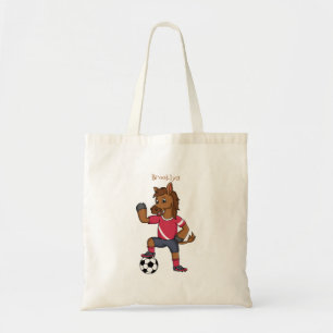 Cute grappige cartoon voor paardenvoetbal tote bag
