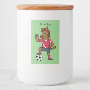 Cute grappige cartoon voor paardenvoetbal voedselcontainer etiket