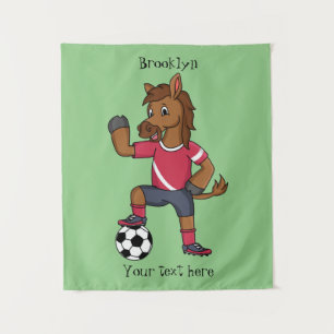 Cute grappige cartoon voor paardenvoetbal wandkleed
