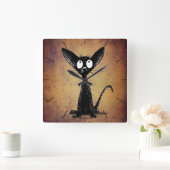 Cute grappige cartoon zwarte kat grote klok (Huis)