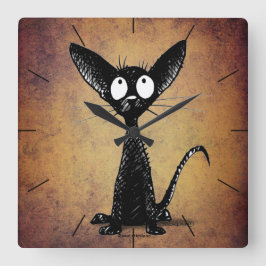 Cute grappige cartoon zwarte kat grote klok