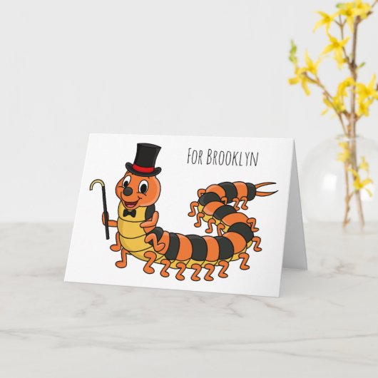 Cute grappige centipede cartoon illustratie kaart (Gele Bloem)