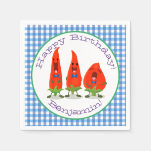 Cute grappige chili hot pepper trio cartoon servet