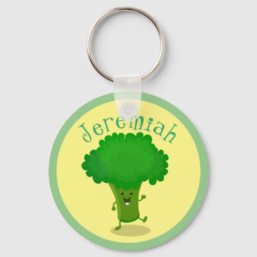 Cute grappige dansende broccoli cartoon illustrati sleutelhanger (Voorkant)