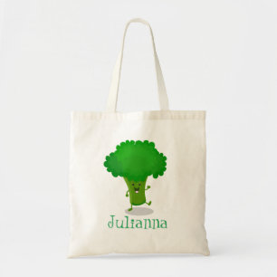 Cute grappige dansende broccoli cartoon illustrati tote bag