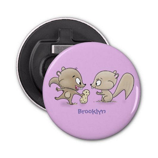 Cute grappige eekhoorns cartoon illustratie button flesopener (Voorkant)