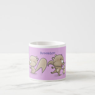 Cute grappige eekhoorns cartoon illustratie espresso kop