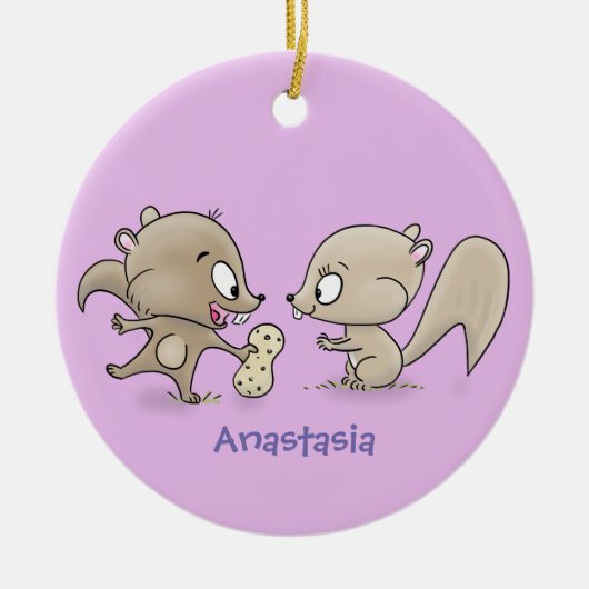 Cute grappige eekhoorns cartoon illustratie keramisch ornament (Voorkant)