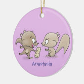 Cute grappige eekhoorns cartoon illustratie keramisch ornament (Links)