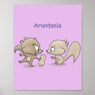 Cute grappige eekhoorns cartoon illustratie poster