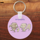 Cute grappige eekhoorns cartoon illustratie sleutelhanger (Voorkant)