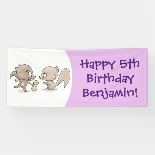 Cute grappige eekhoorns cartoon illustratie spandoek (Horizontaal)