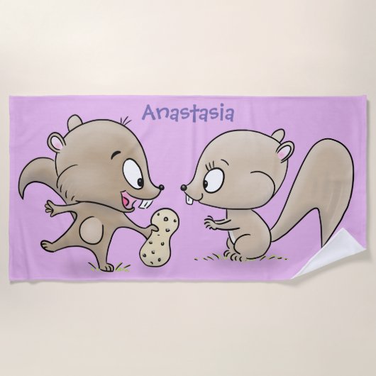 Cute grappige eekhoorns cartoon illustratie strandlaken (Voorkant)