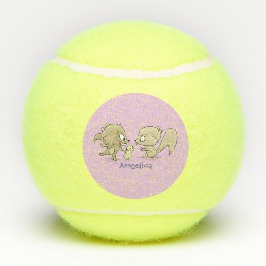 Cute grappige eekhoorns cartoon illustratie tennisballen (Achterkant)