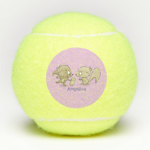 Cute grappige eekhoorns cartoon illustratie tennisballen