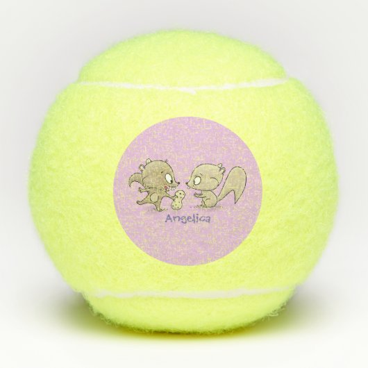 Cute grappige eekhoorns cartoon illustratie tennisballen (Voorkant)