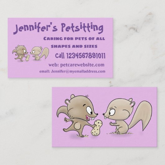 Cute grappige eekhoorns cartoon illustratie visitekaartje (Voorkant / Achterkant)