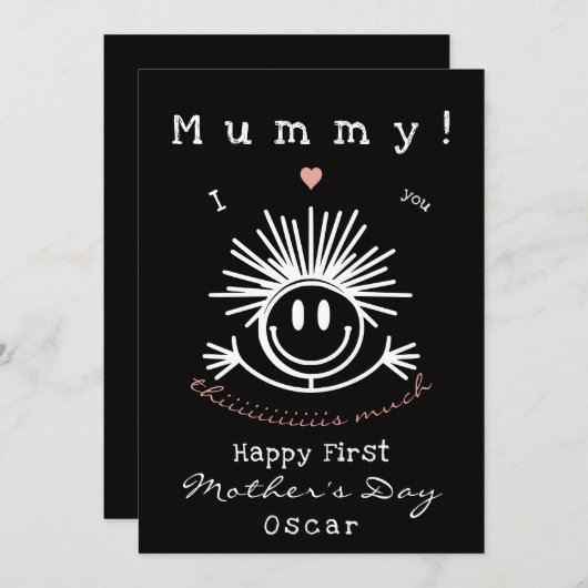 Cute Grappige Eerste Moederdag Zwarte Kaart (Voorkant / Achterkant)