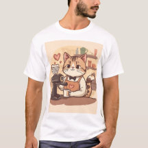 Cute Grappige Gezellige Barista Kat & Coffee T-shi