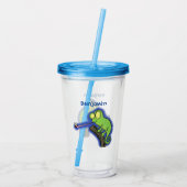 Cute grappige groene chameleon lizard cartoon acryl drinkbeker (Achterkant)
