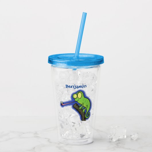 Cute grappige groene chameleon lizard cartoon acryl drinkbeker (Achterkant ijs)