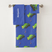 Cute grappige groene chameleon lizard cartoon bad handdoek (Insitu)
