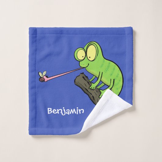 Cute grappige groene chameleon lizard cartoon bad handdoek (Wasdoekje)
