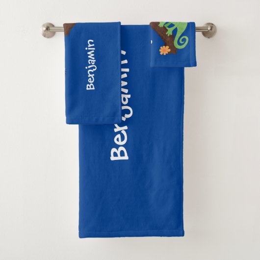 Cute grappige groene chameleon lizard cartoon bad handdoek (Insitu)