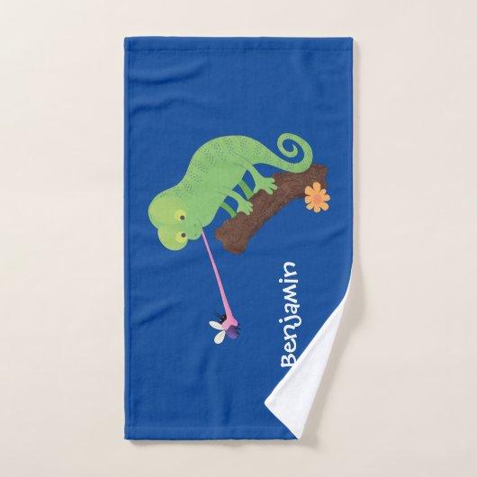 Cute grappige groene chameleon lizard cartoon bad handdoek (Handdoek)