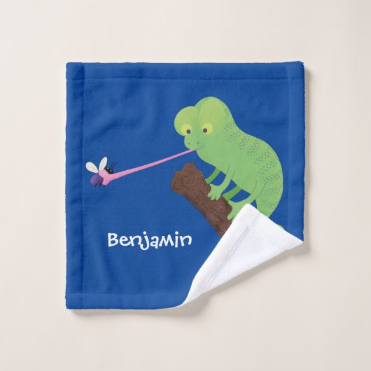 Cute grappige groene chameleon lizard cartoon bad handdoek (Wasdoekje)